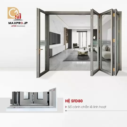 Mẫu cửa nhôm xingfa 4 cánh